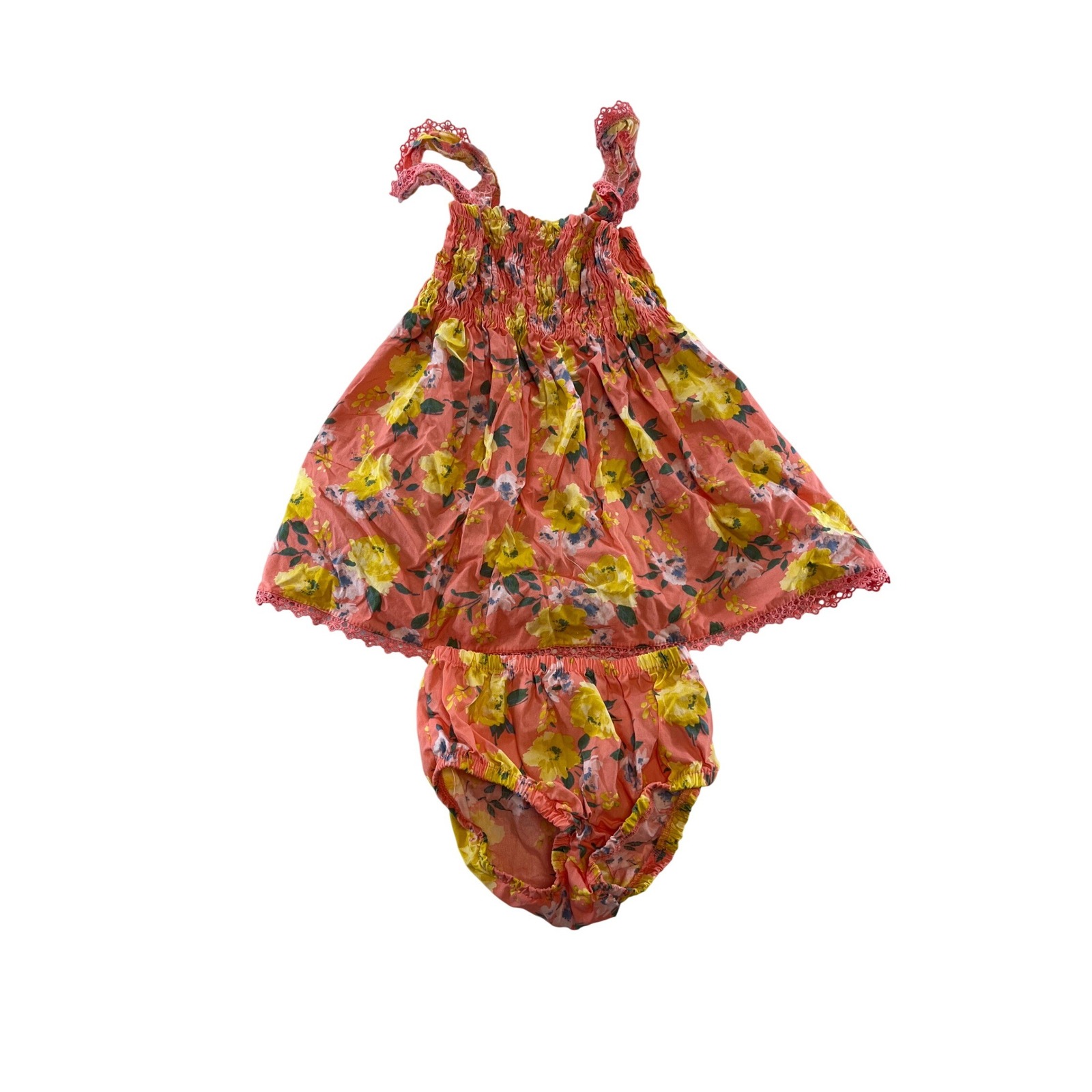 Btween Baby Girls Dress And Bloomers Set Coral Floral Smocked 24 Months